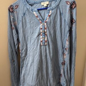 Style & Co. Denim Blue Embroidered Top